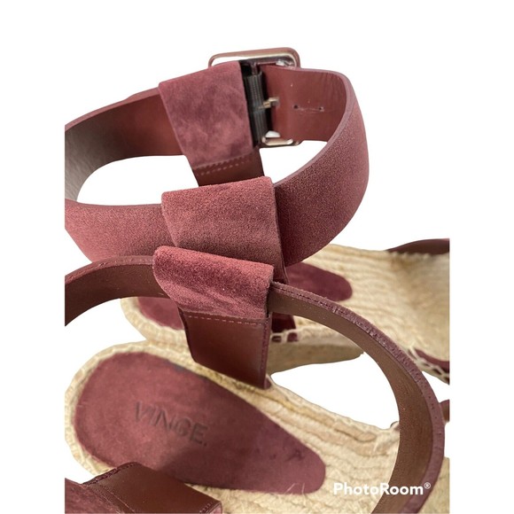 Vince Size 10 Maroon Stefania Suede Platform Wedge Espadrille Sandals - New - Picture 4 of 5